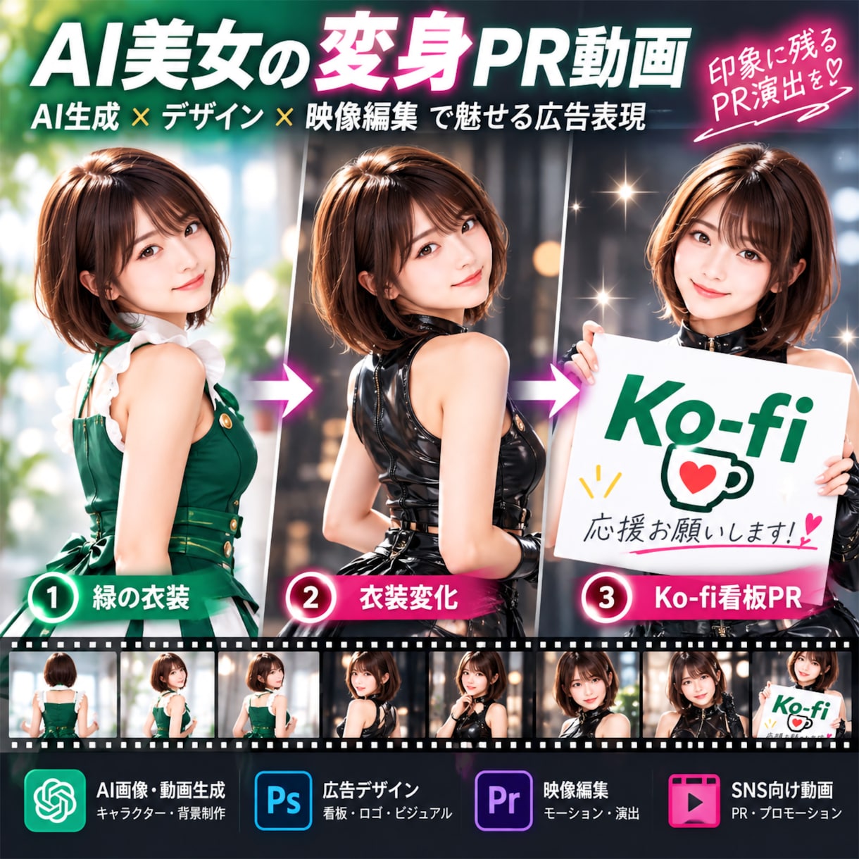 AI美女があなたの商品・サービスを宣伝します AI人物と映像編集で魅せるオリジナルPR動画 イメージ2