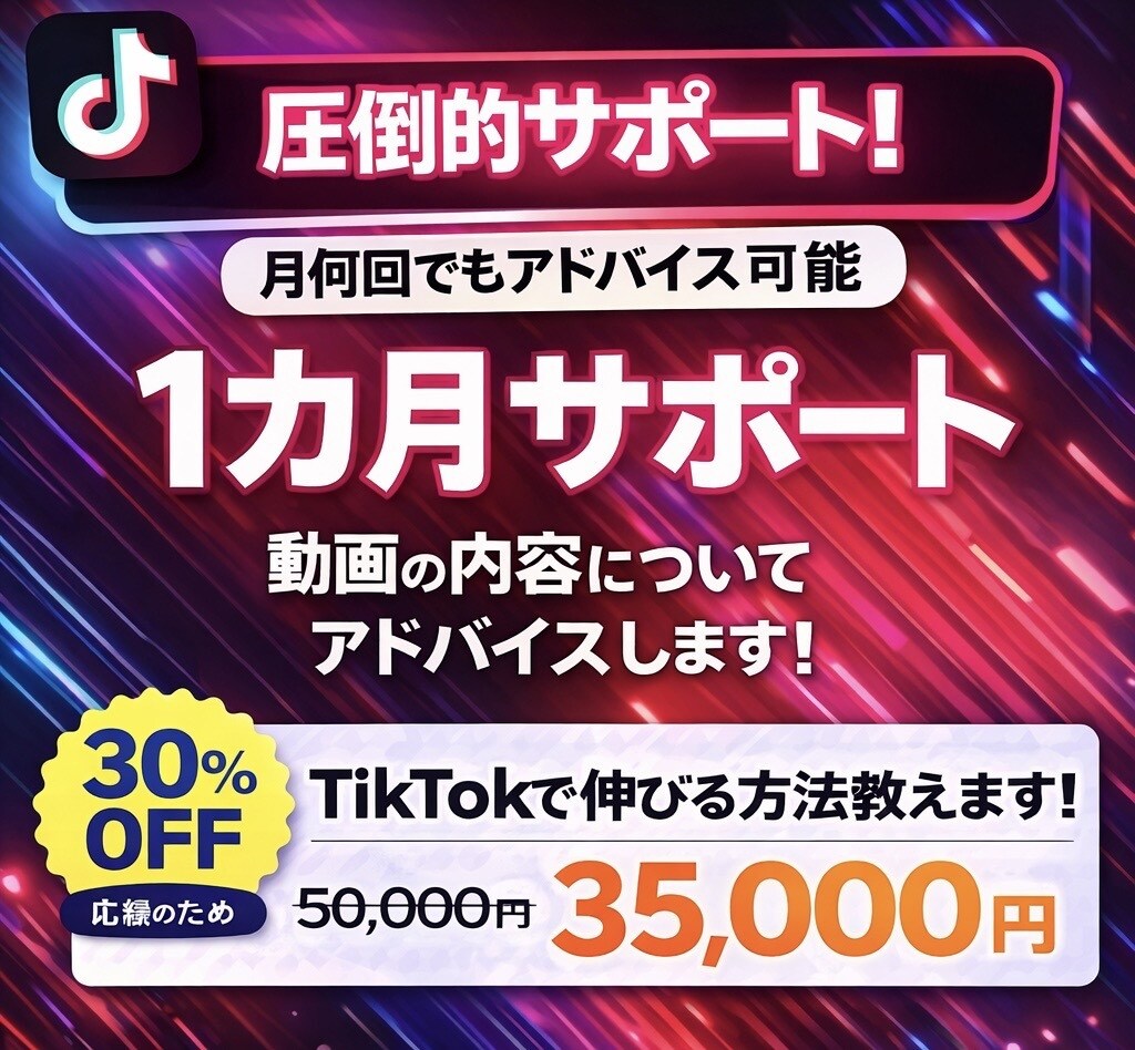TikTok｜1ヶ月動画添削&質問に答えます 何回でも動画採点・相談OK・即レス対応【4月まで30%オフ】 イメージ1