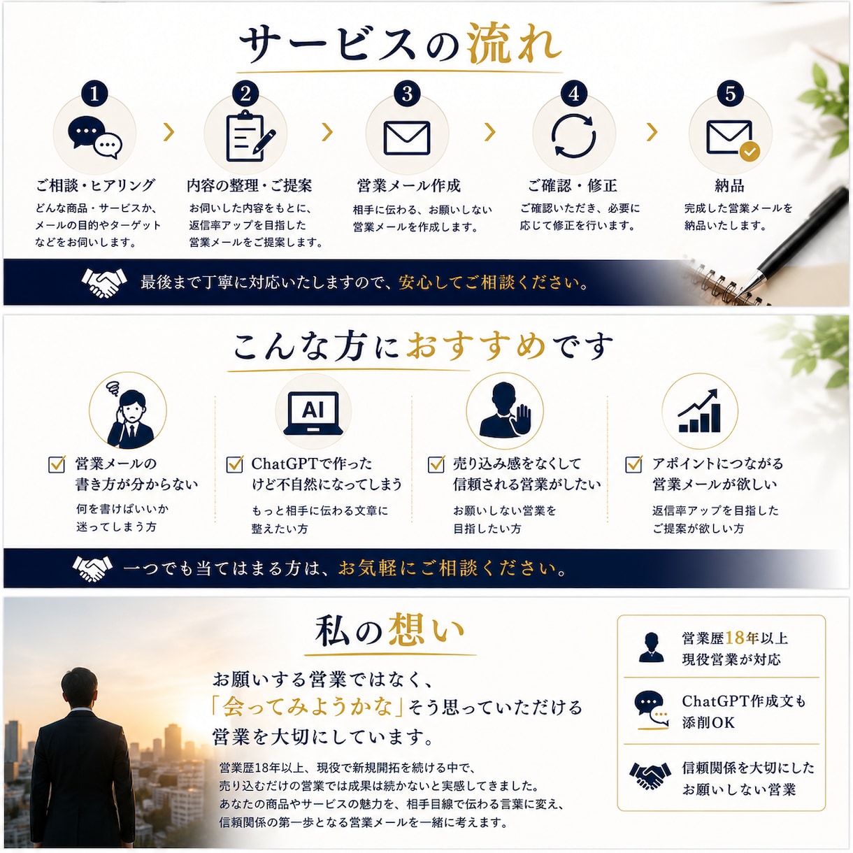 売り込まない営業メールを作成します ChatGPTなどで作成した文章の添削も対応します。 イメージ2