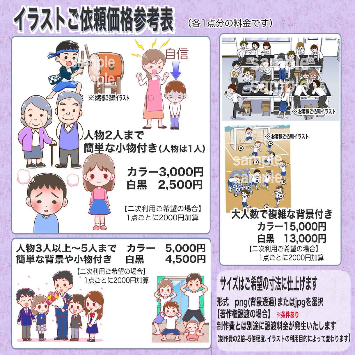 法人様向け。イラストまとめて制作します ご依頼点数が多い人向けのサービスです。 イメージ2