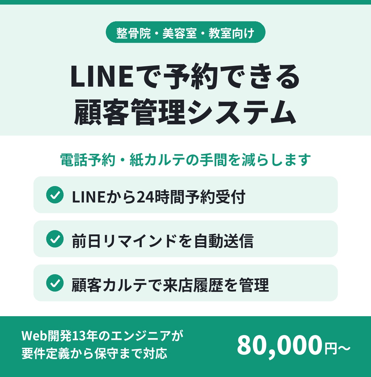 LINEで予約できる顧客管理システムを開発します 電話予約や紙カルテの手間をLINE予約で解消します イメージ1