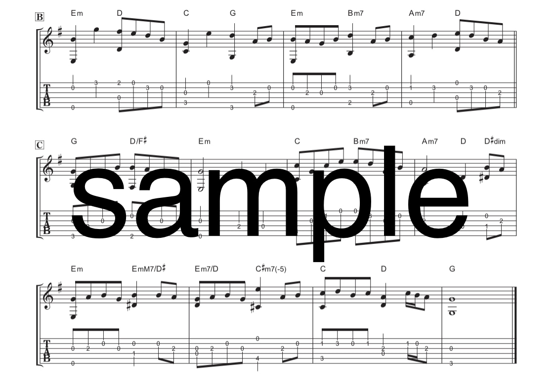 簡単ソロギター譜作成いたします メロディとベース音のみの簡単ソロギター楽譜 イメージ1