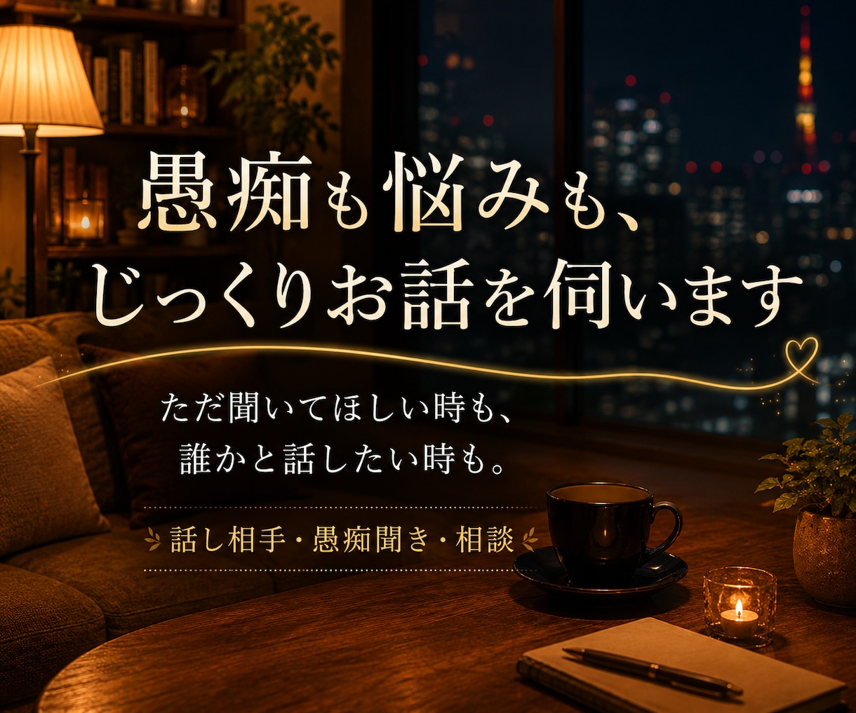 愚痴も悩みも、じっくりお話を伺います ただ話したい時も、悩んだ時もあなたに寄り添います イメージ1