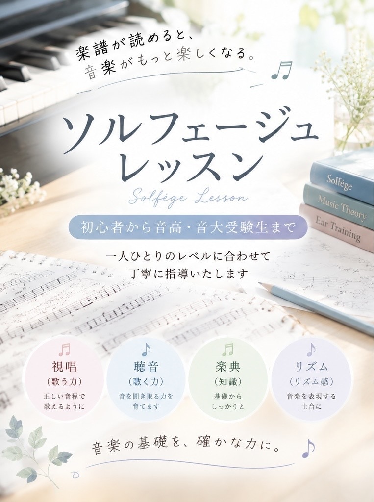 音高・音大受験向け♪ソルフェージュレッスンします コールユーブンゲン・新曲視唱・聴音などをオンラインで♪ イメージ1