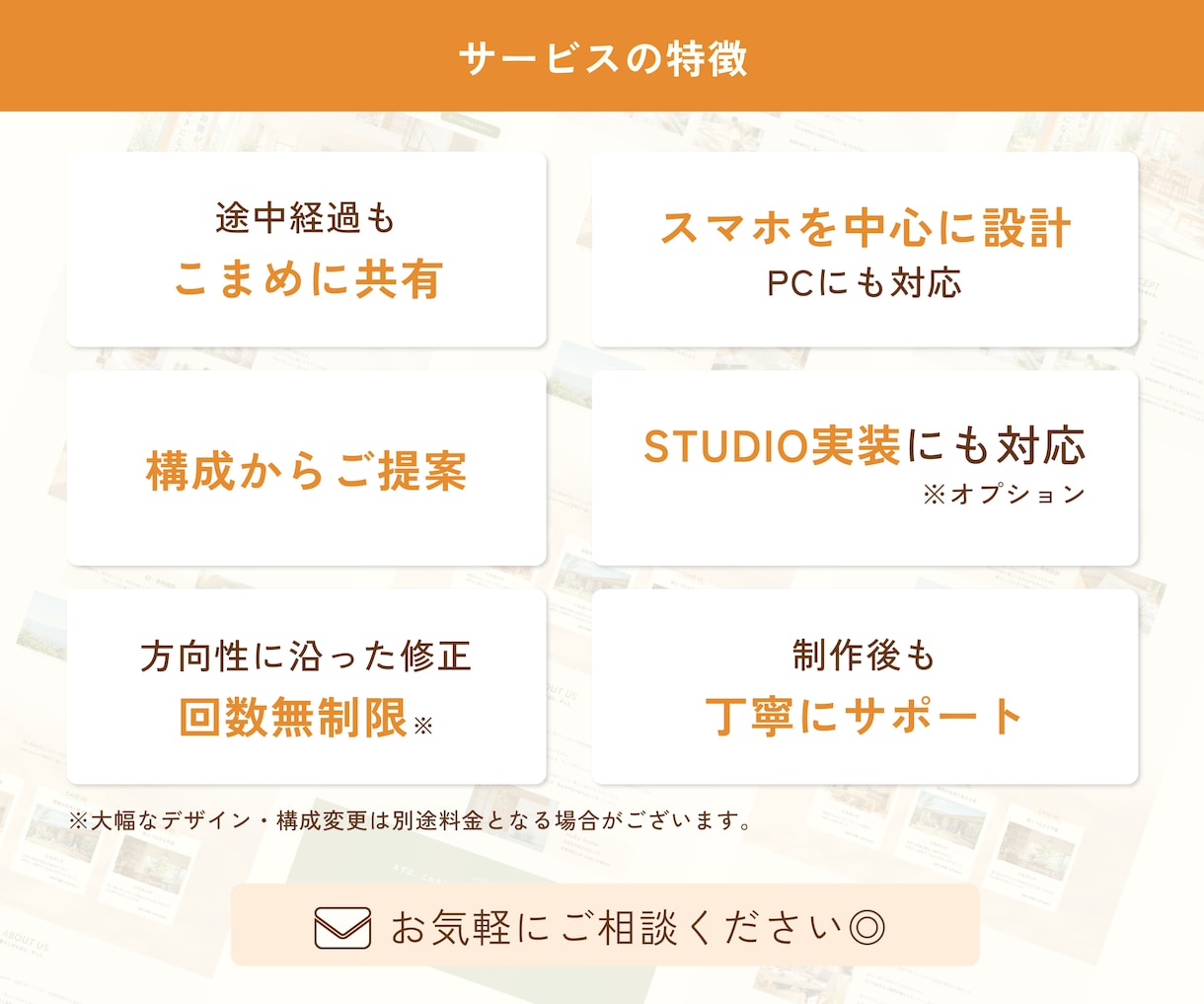 伝わる・見やすいLPを丁寧に制作します 構成からご提案。途中経過も共有しながら丁寧に制作いたします！ イメージ2