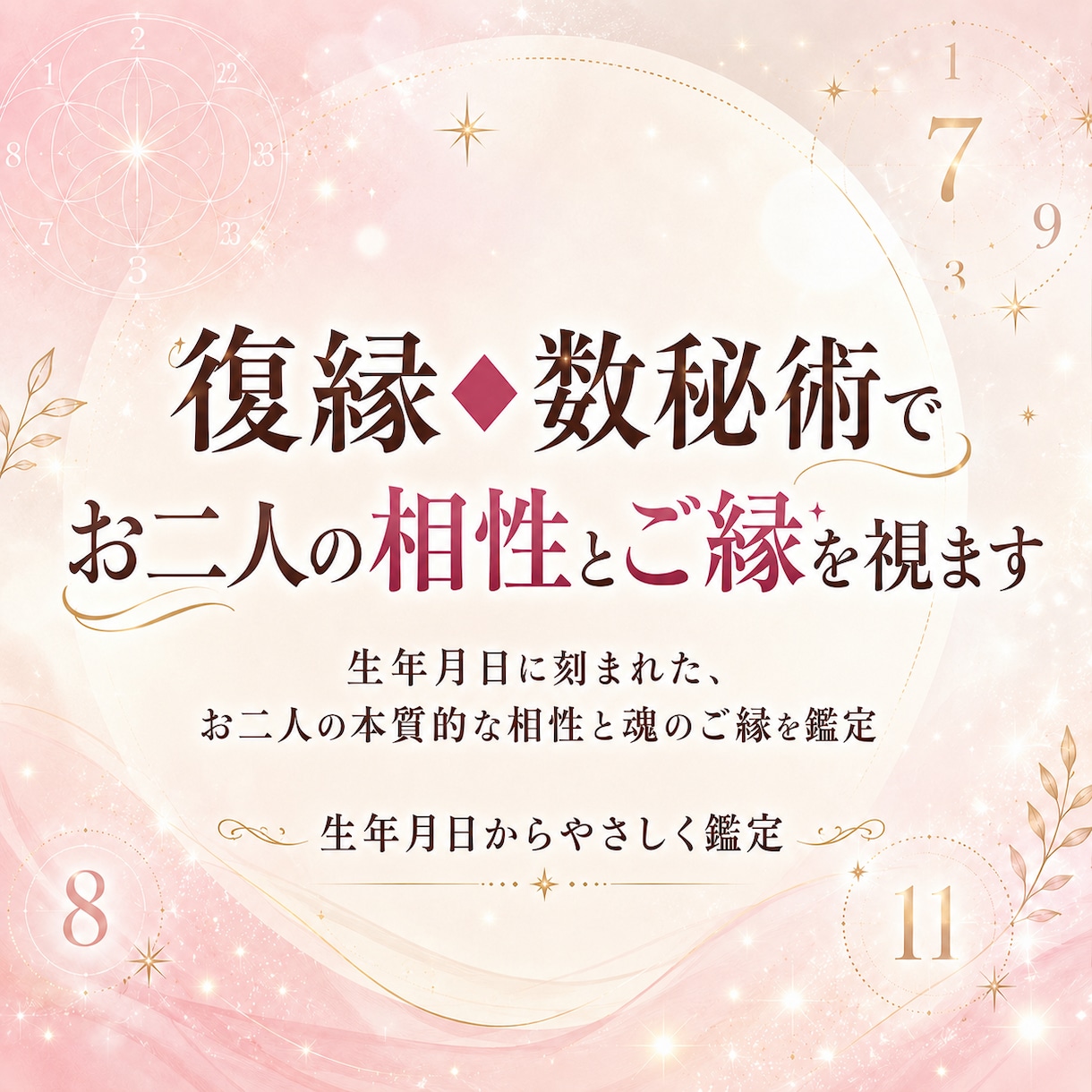 復縁◆数秘術でお二人の相性とご縁を視ます 生年月日に刻まれた、お二人の本質的な相性と魂のご縁を鑑定 イメージ1