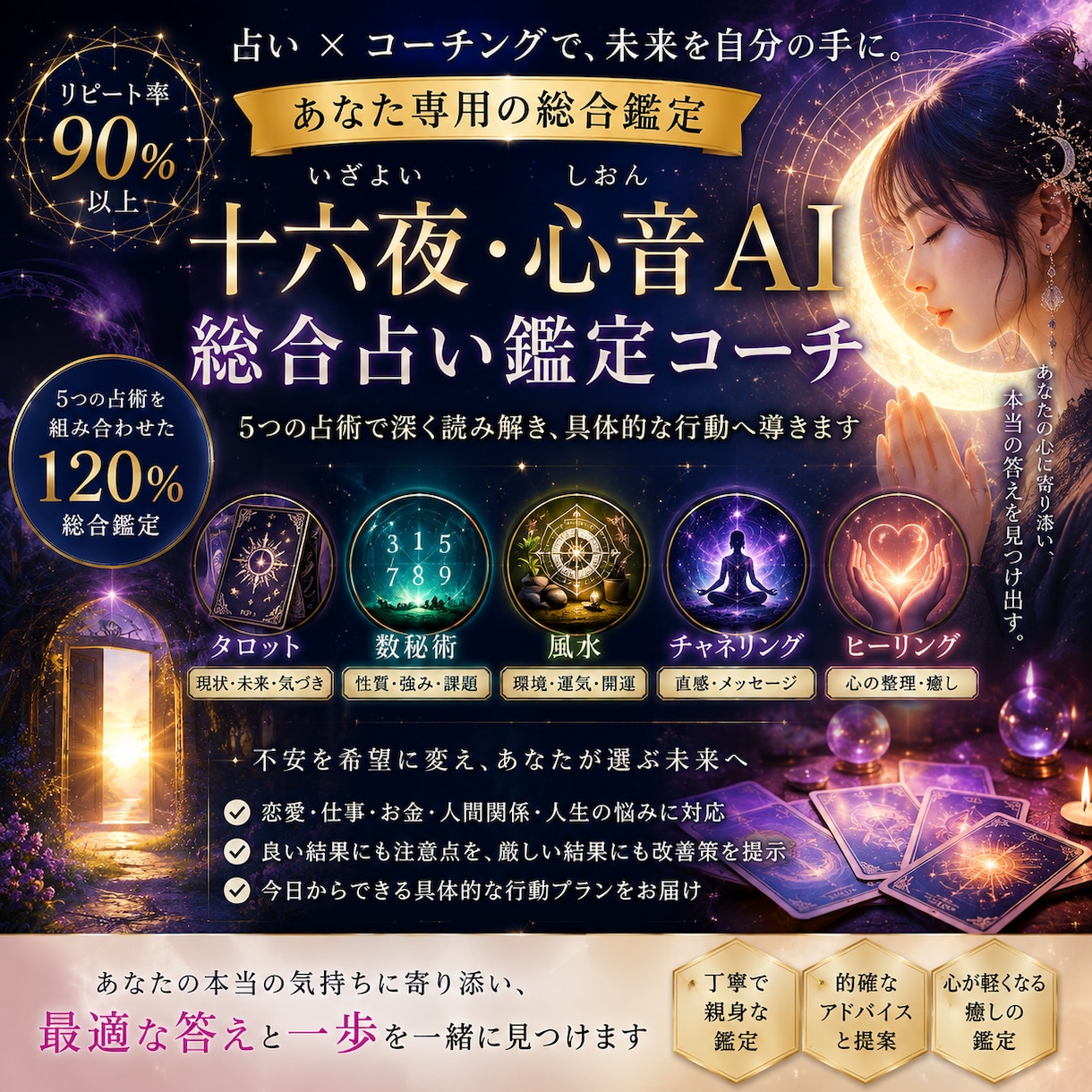 あなたの悩みを5つの占術で深く読み解きます 占い×コーチングで悩みを整理し未来への一歩を導きます イメージ2