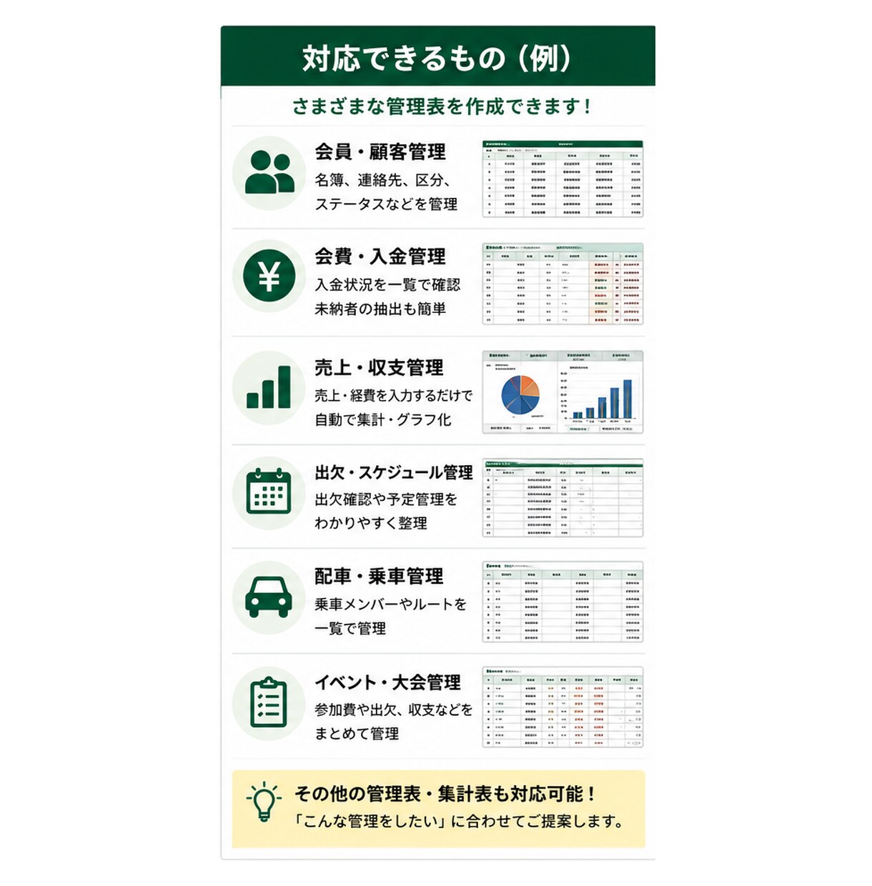 使いやすいExcel管理表を作成します 面倒な管理・集計業務を使いやすく整えます イメージ2