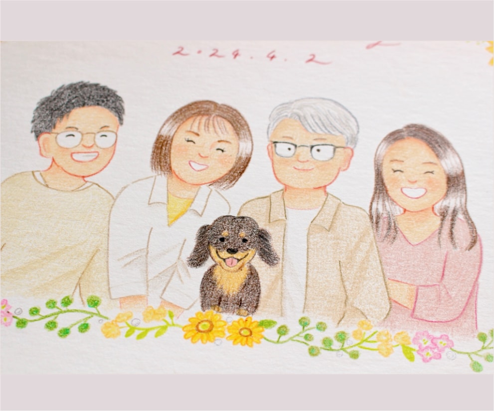 色鉛筆で家族やペットの似顔絵お描きします 背景基本無料&下書き修正何回でも◎原画とデータどちらも納品！ イメージ9
