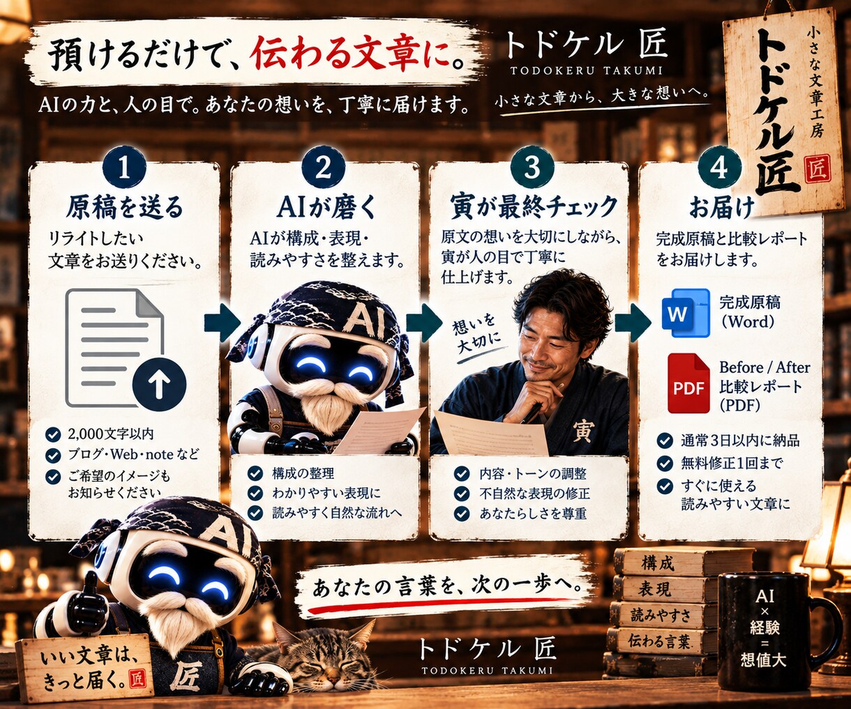 あなたの文章を読みやすくリライトします AIで磨き、人の目で丁寧に仕上げる文章工房です イメージ3