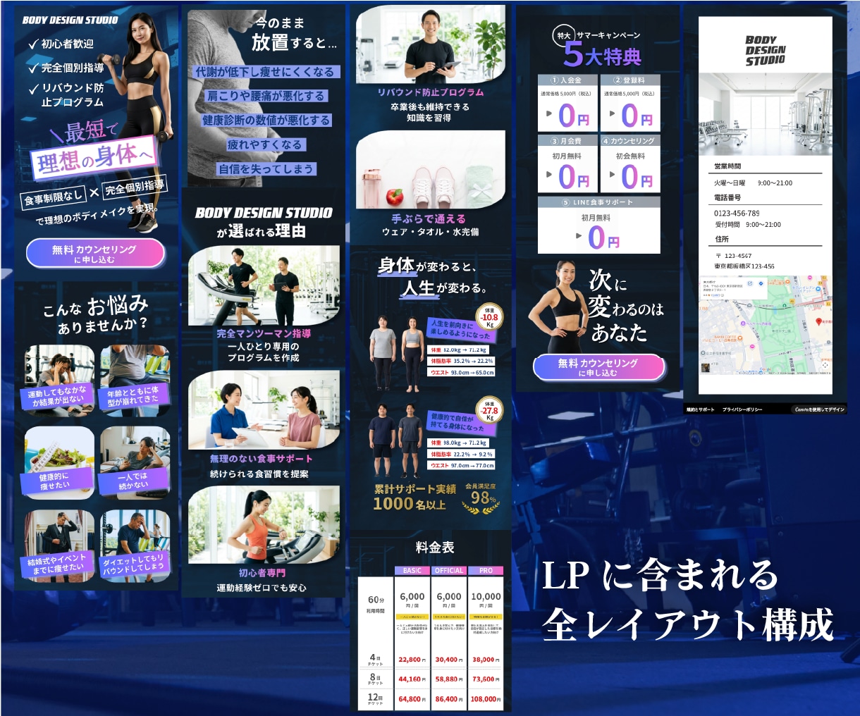 ＣａｎｖａパーソナルジムＬＰテンプレを販売します スマホ専用,LP,ＨＰ作成に！ＡＩ文章＆動画付きで１時間公開 イメージ5