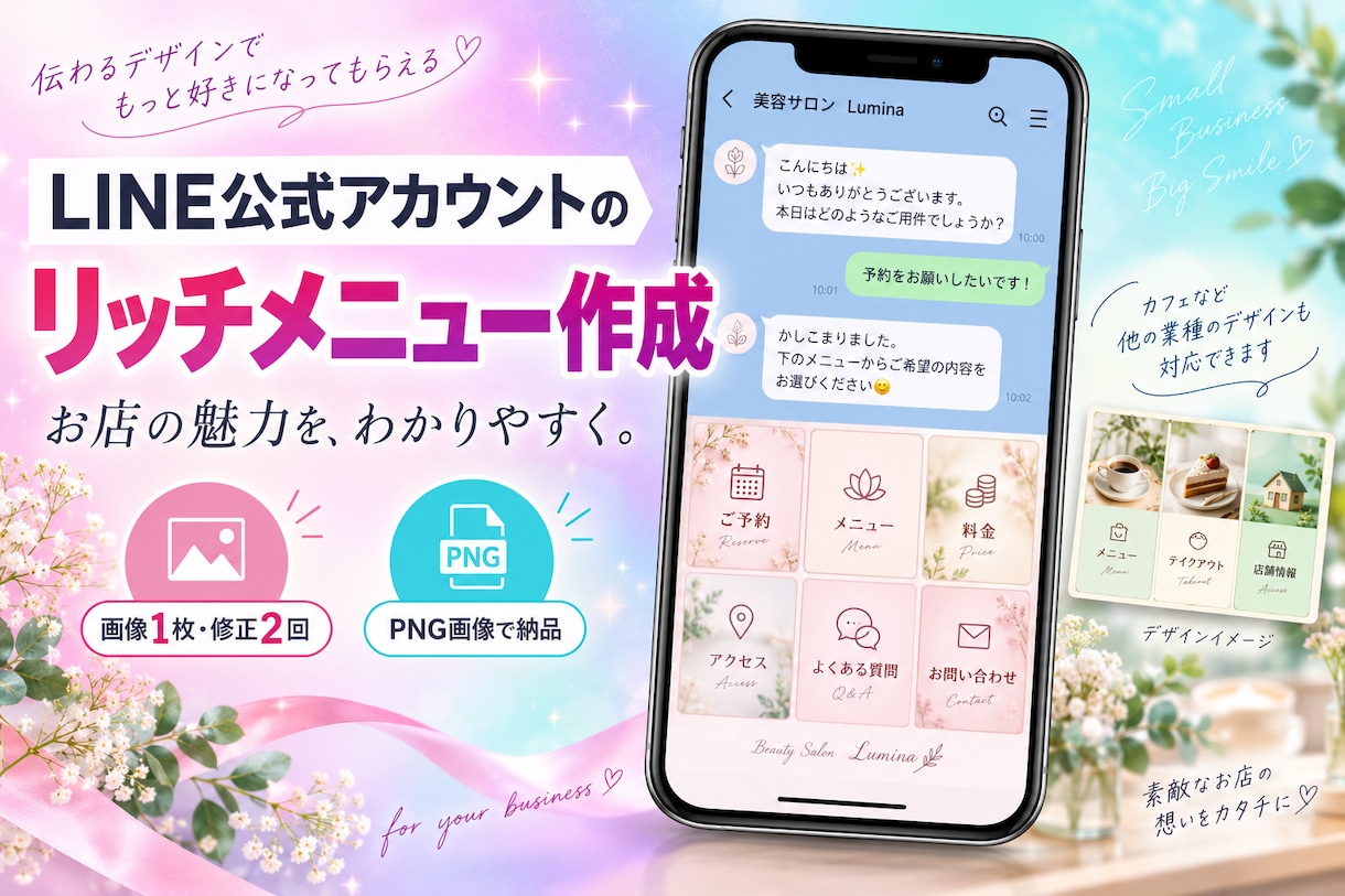 お店に合うLINEリッチメニューを作成します 予約・料金・お問い合わせを見やすくデザイン イメージ1