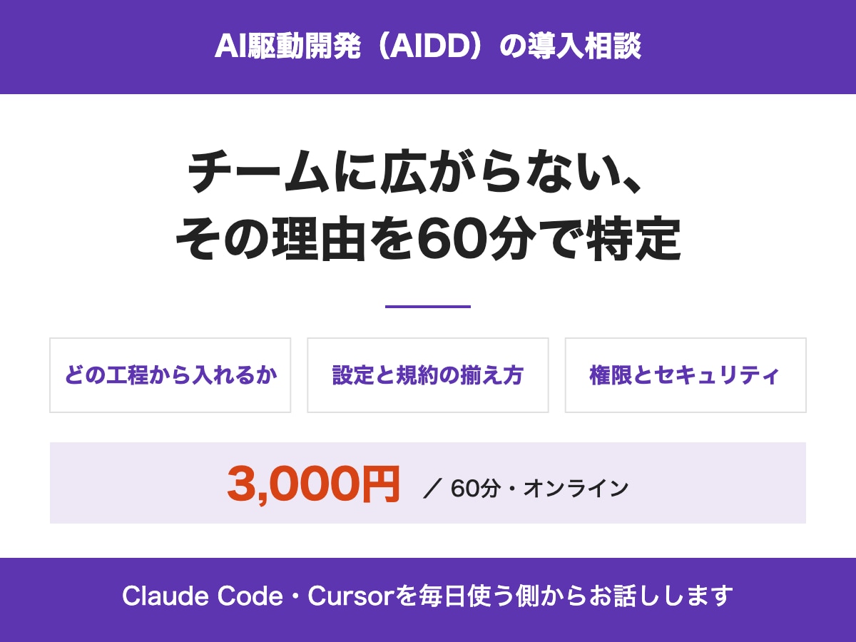 AI駆動開発を開発チームに入れる相談に乗ります Claude Code・Cursorを開発現場に定着させる イメージ1