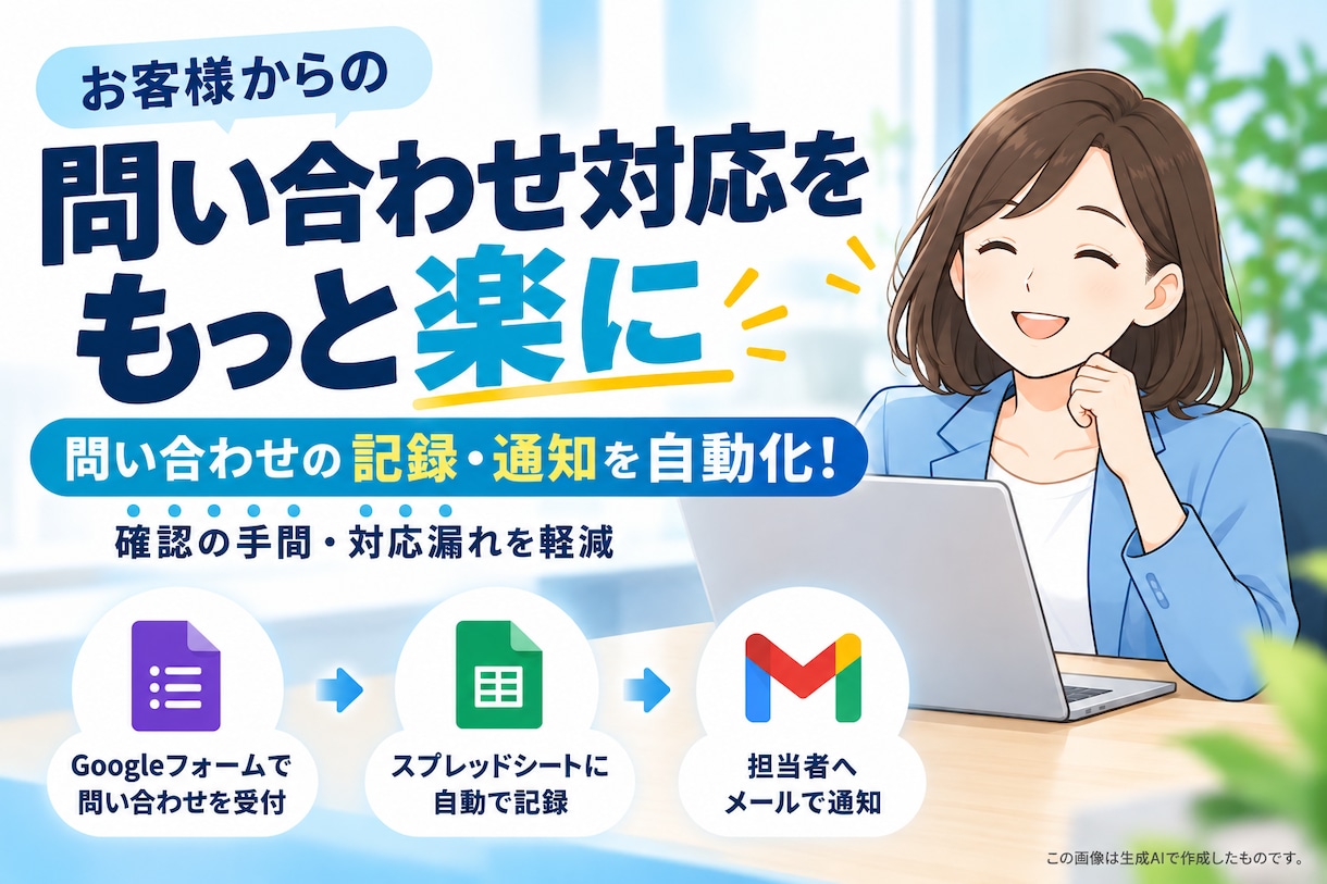 お客様からの問い合わせ対応をもっと楽にします 問い合わせの記録・通知を自動化！確認の手間・対応漏れを軽減 イメージ1