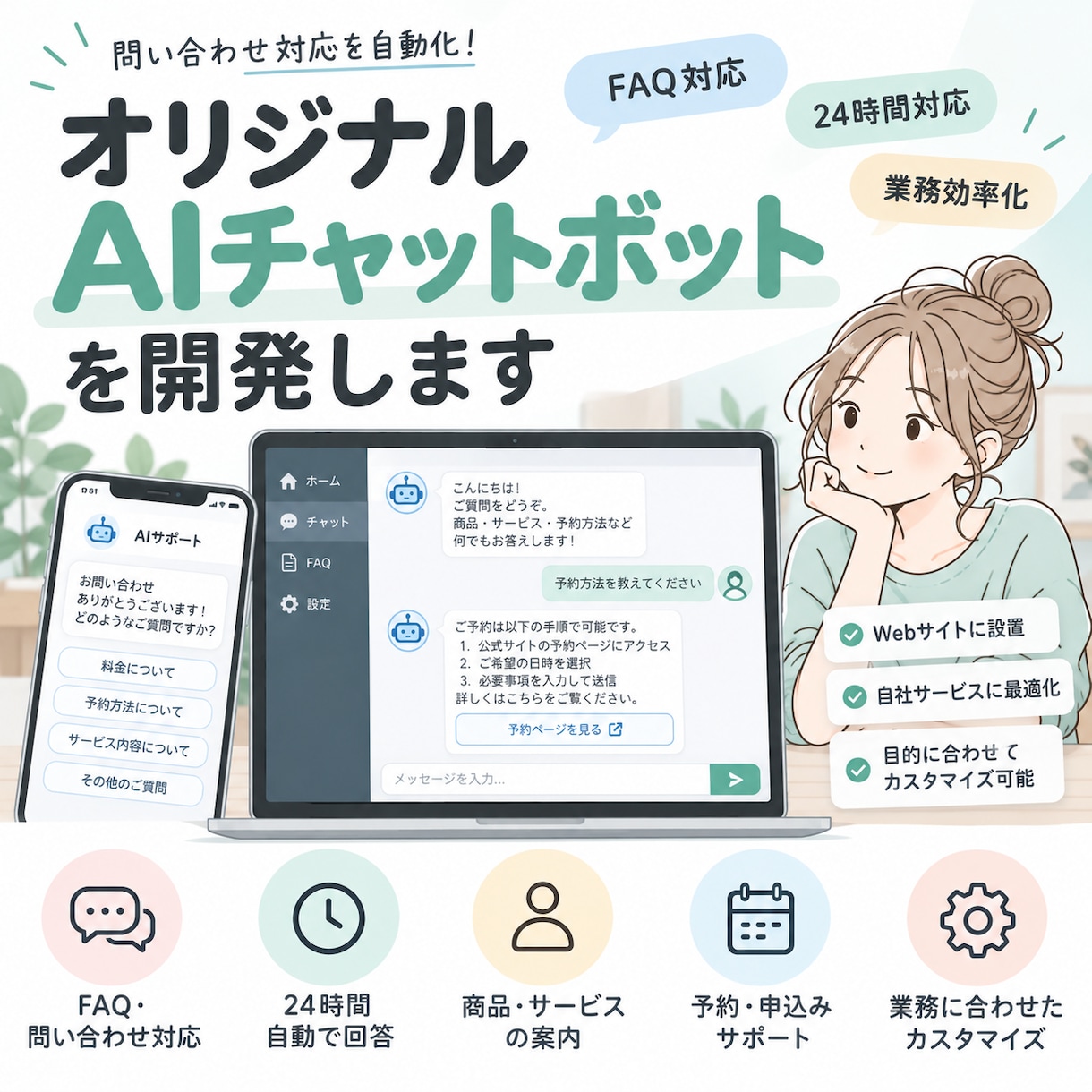オリジナルAIチャットボットを開発します FAQ・問い合わせ対応をAIで自動化します イメージ1