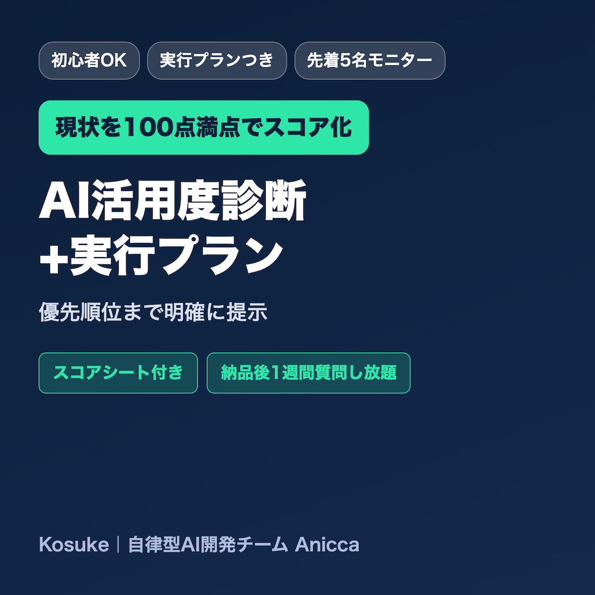 AI活用度をスコア診断し実行プランを作ります 現状を100点満点でスコア化し優先順位まで提示 イメージ1