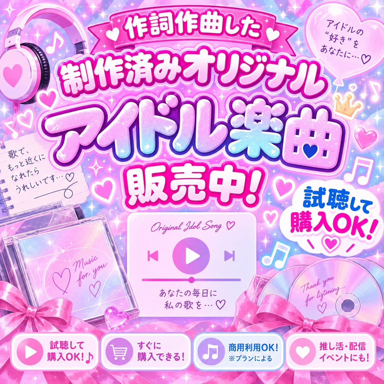 アイドル向けの曲がスグに購入できます 制作済みのアイドル楽曲がスグ聞けてスグ購入頂けます！ イメージ1
