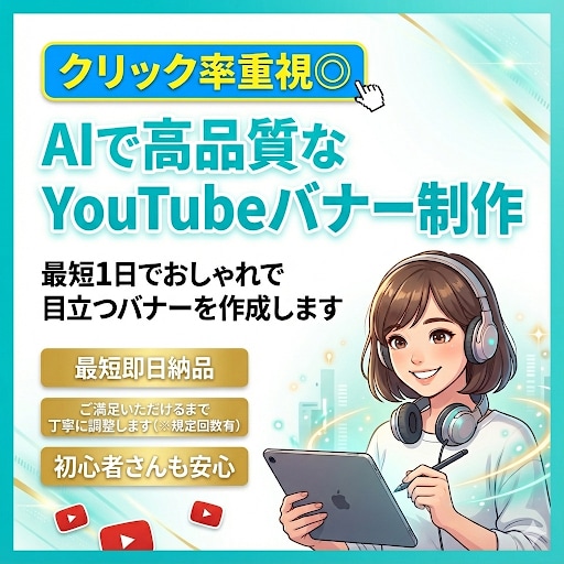 AIで高品質なYouTubeバナーを制作します 最短1日でおしゃれで目立つバナーを作成します イメージ1