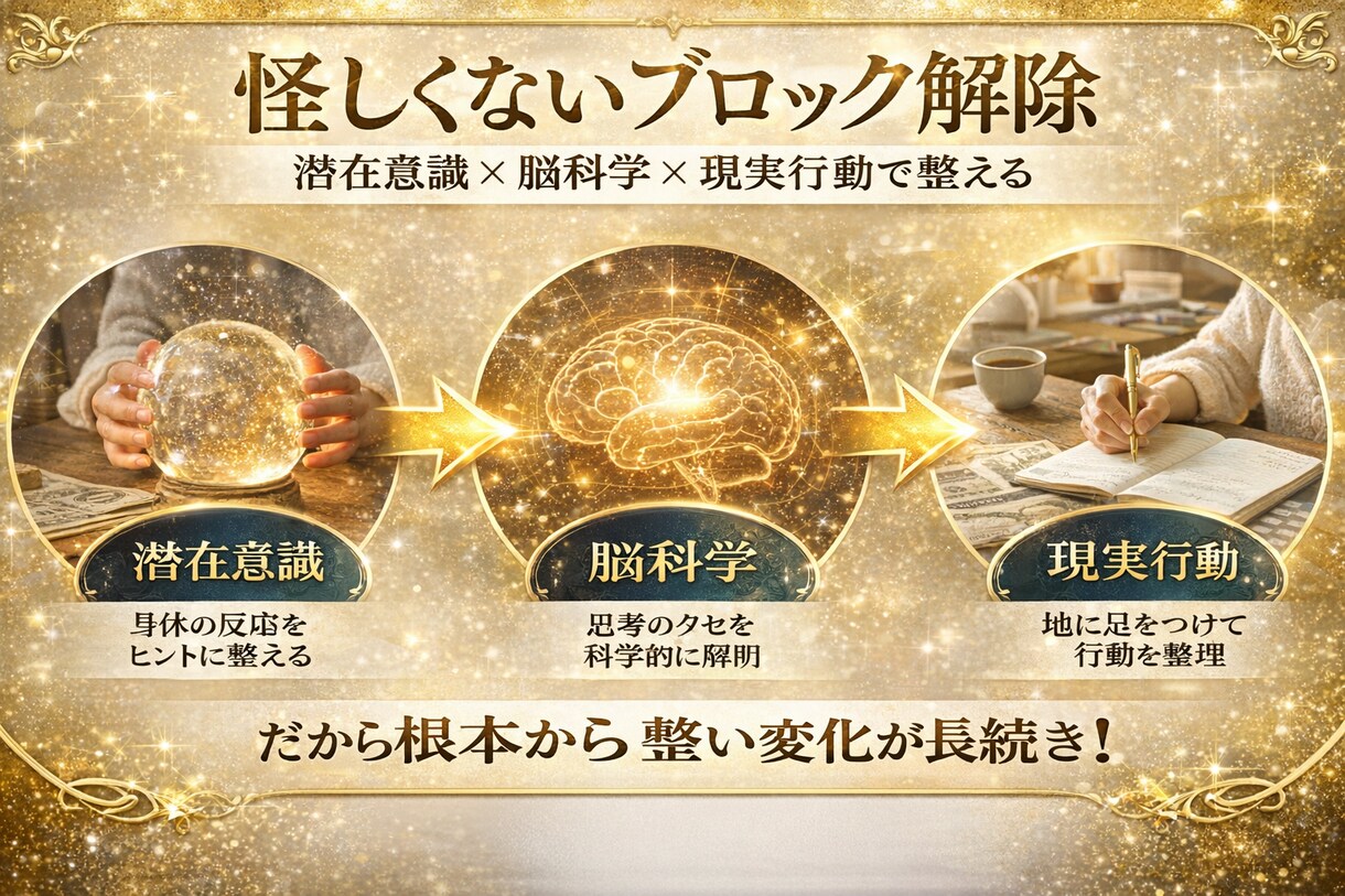 お金を引き寄せる体質へ→お金のブロックを解除します 無意識にあるお金の思い込みを手放しお金の流れを整えます イメージ3
