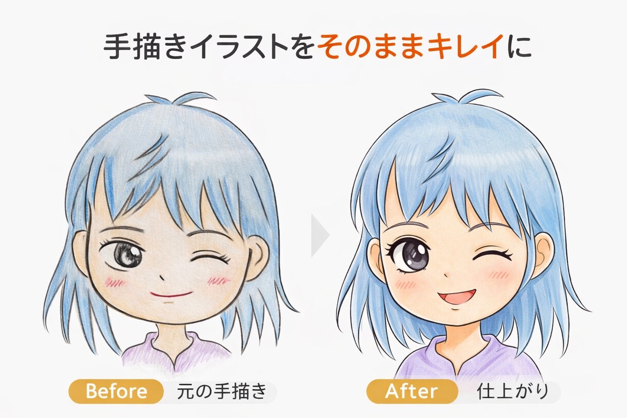 顔アイコン限定手描きイラストをAI補正で清書します 絵柄はそのまま、線と色だけきれいに整えます イメージ3