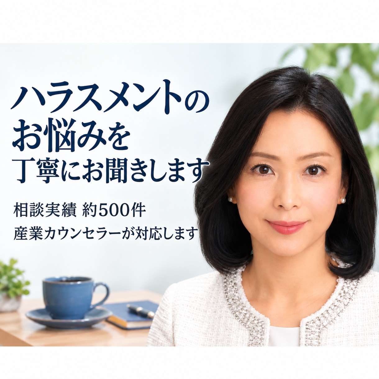 ハラスメントのお悩みを丁寧にお聞きします 相談実績約500件・産業カウンセラーが対応します。 イメージ1