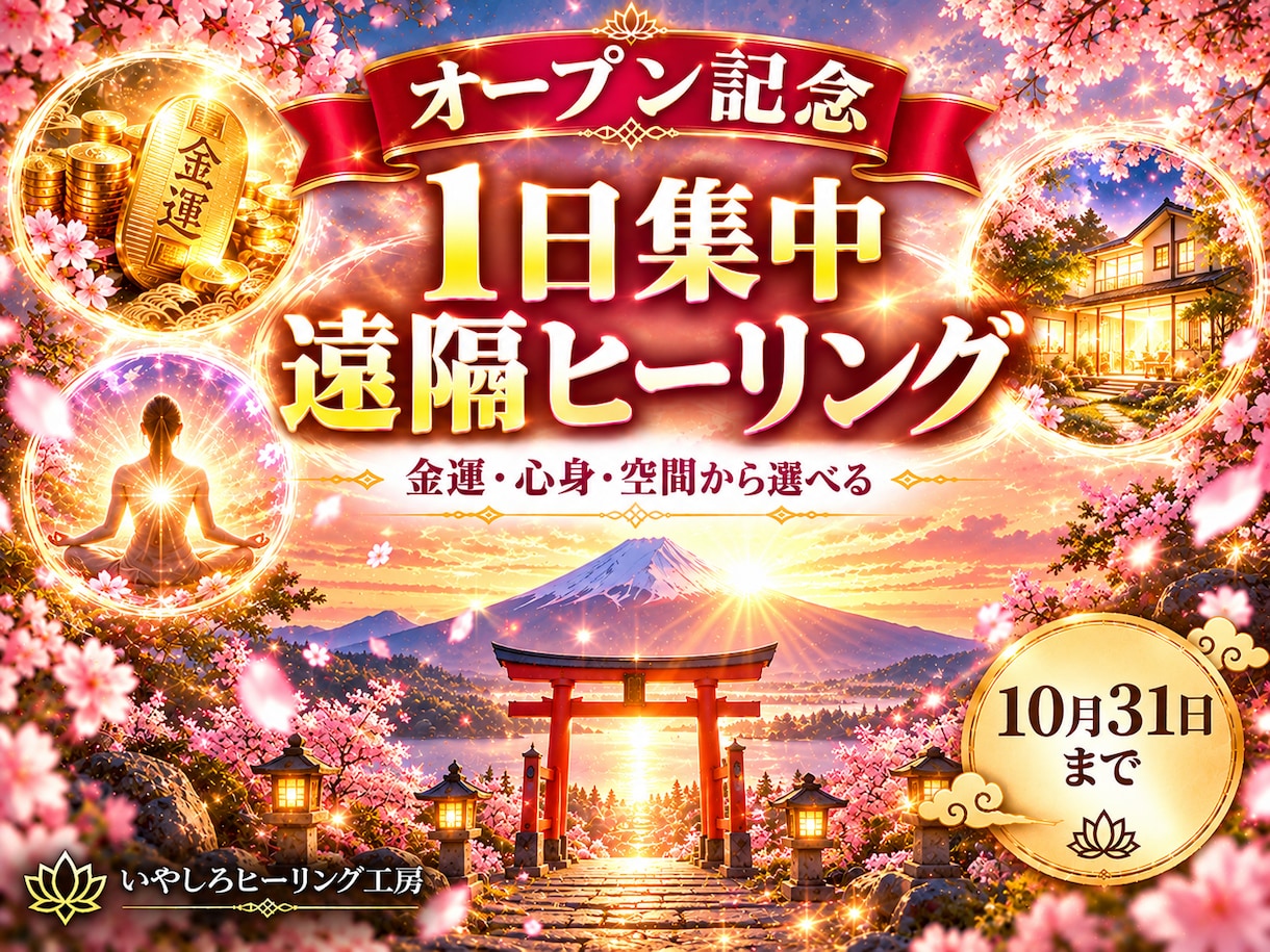 オープン記念｜1日集中の遠隔ヒーリングをします 10月31日まで限定｜金運・心身・空間から選べる イメージ1