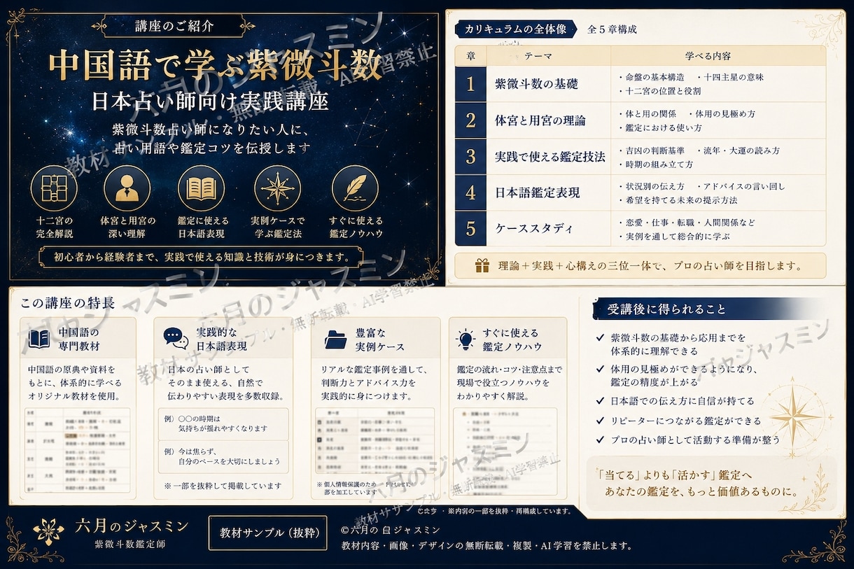 中国語で学ぶ紫微斗数｜日本占い師向け実践講座します 紫微斗数占い師になりたい人に、占い用語や鑑定コツを伝授します イメージ2