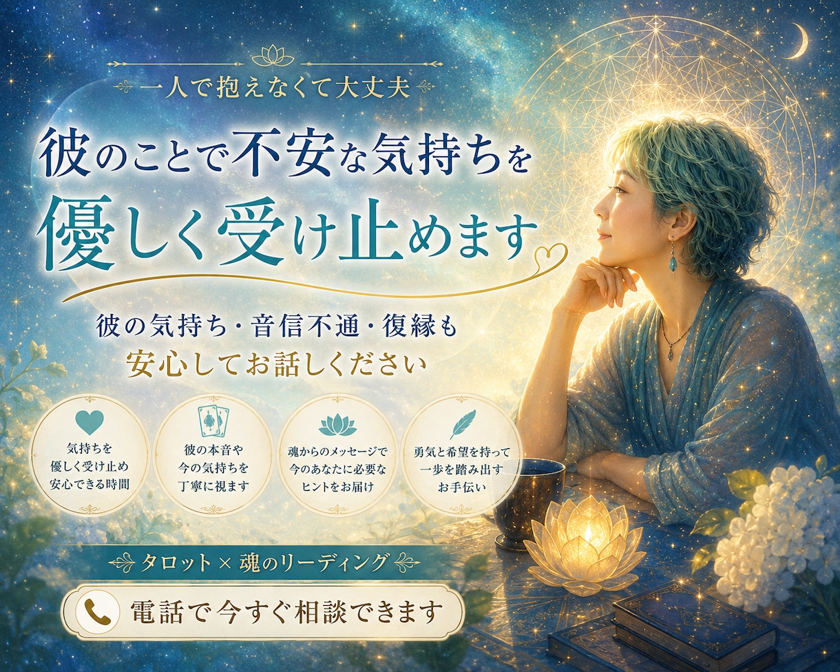 彼のことで不安な気持ちを優しく受け止めます ✨彼の気持ち・音信不通・復縁も安心してお話しください イメージ1