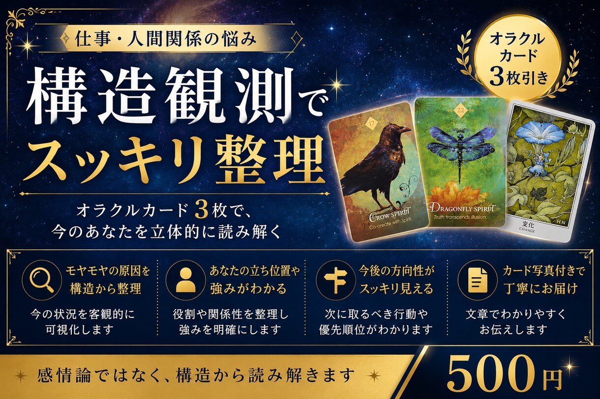 職場の人間関係や仕事の迷いを構造観測で整理します 感情論ではなくカード3枚の構造観測で立体的に可視化 イメージ5