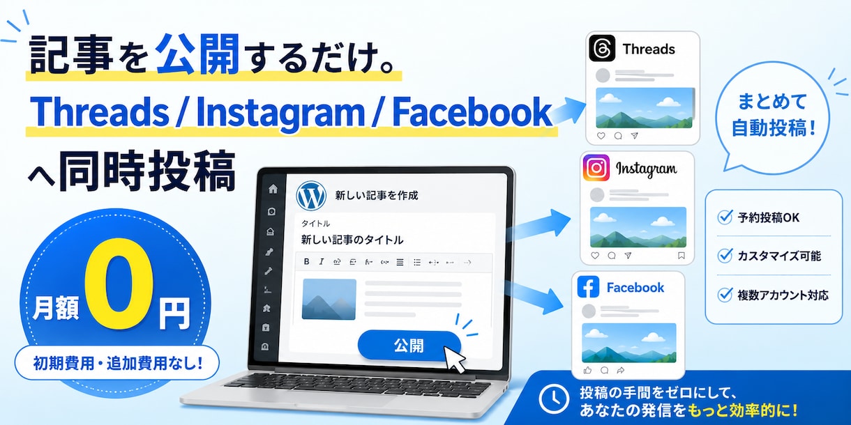SNS投稿WordPressプラグイン販売します 月額のSNS予約サービスを卒業。買い切りで自動投稿 イメージ1