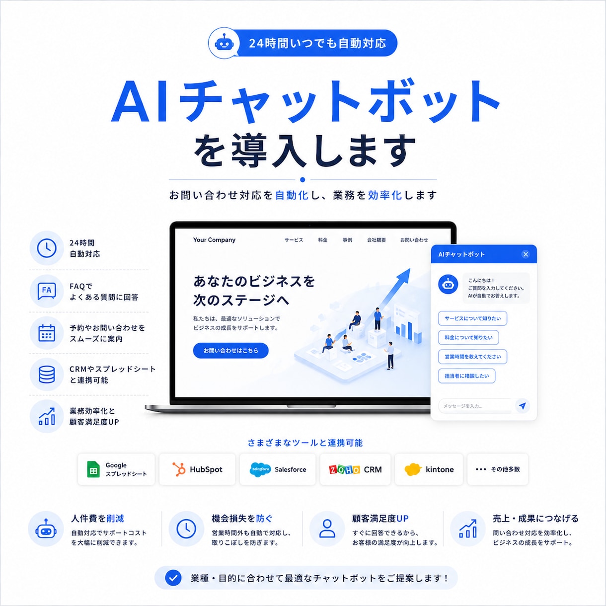 AIチャットボットを導入しますます 24時間対応でお問い合わせ対応を効率化します イメージ1
