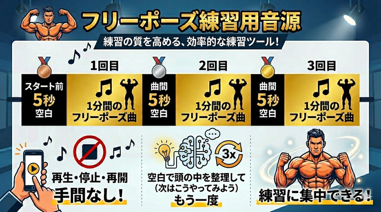 ボディビル大会フリーポーズのCD音源編集いたします 大会2位入賞経験者によるステージ映えする編集です。☆送料込☆ イメージ2