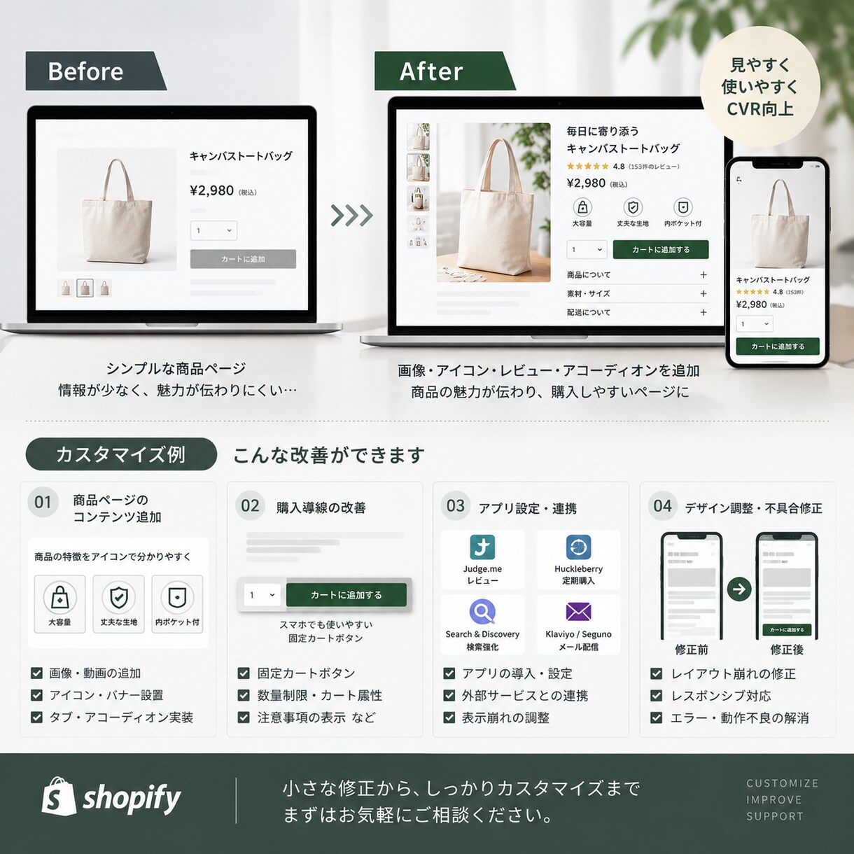 Shopifyのお悩み・カスタマイズ対応します 表示崩れ・機能追加・デザイン調整まで幅広く対応 イメージ5