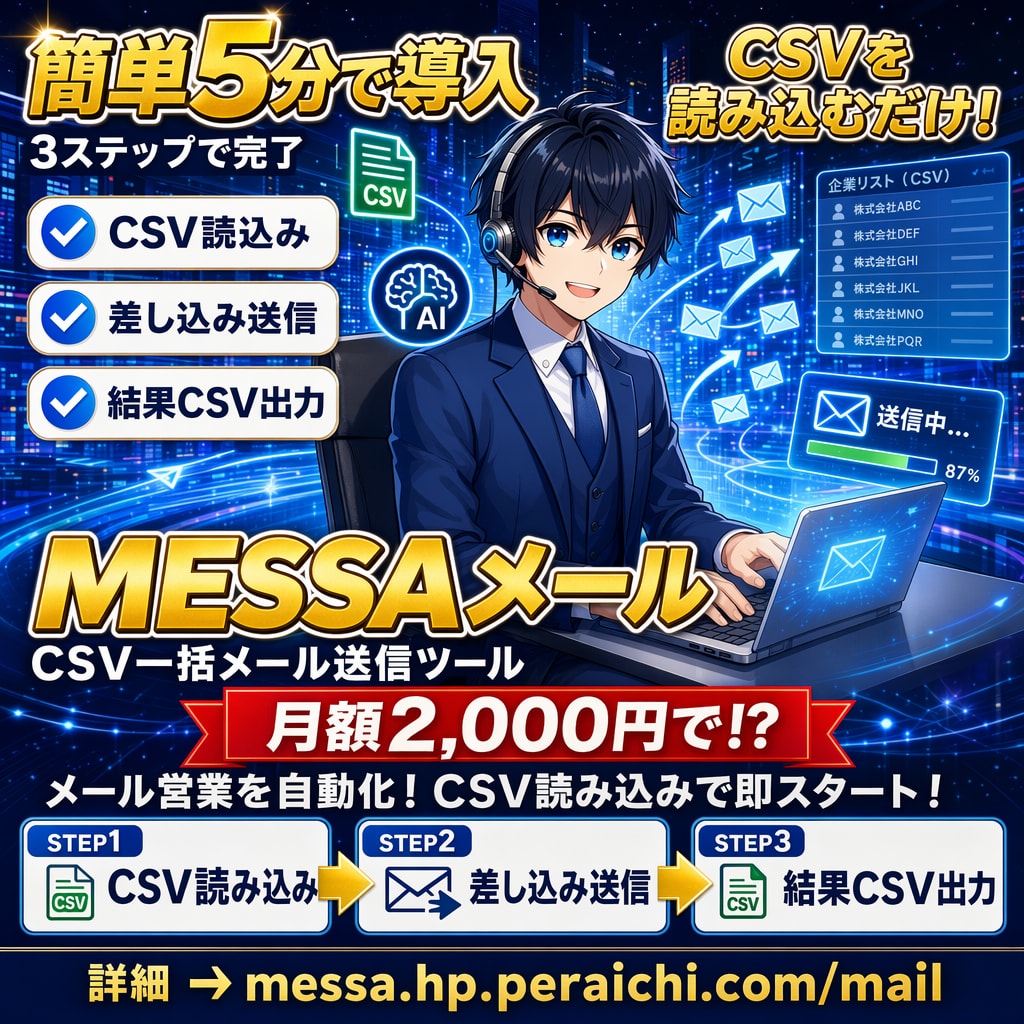 NEW「メッサメール送信」自動メールできます メール自動配信システムがこの価格で登場 イメージ1