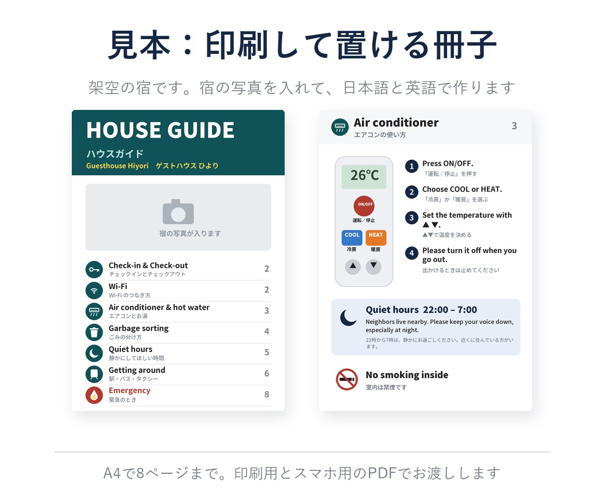 民泊・小さな宿の多言語ハウスマニュアルを作ります 住宅宿泊事業法の外国語の案内を1冊に｜通話なし イメージ2