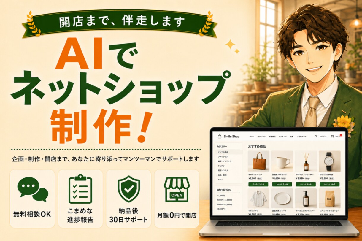 AI活用｜Shopify・BASEのEC制作します 無料相談OK｜開店まで伴走｜納品後30日サポート付き イメージ1