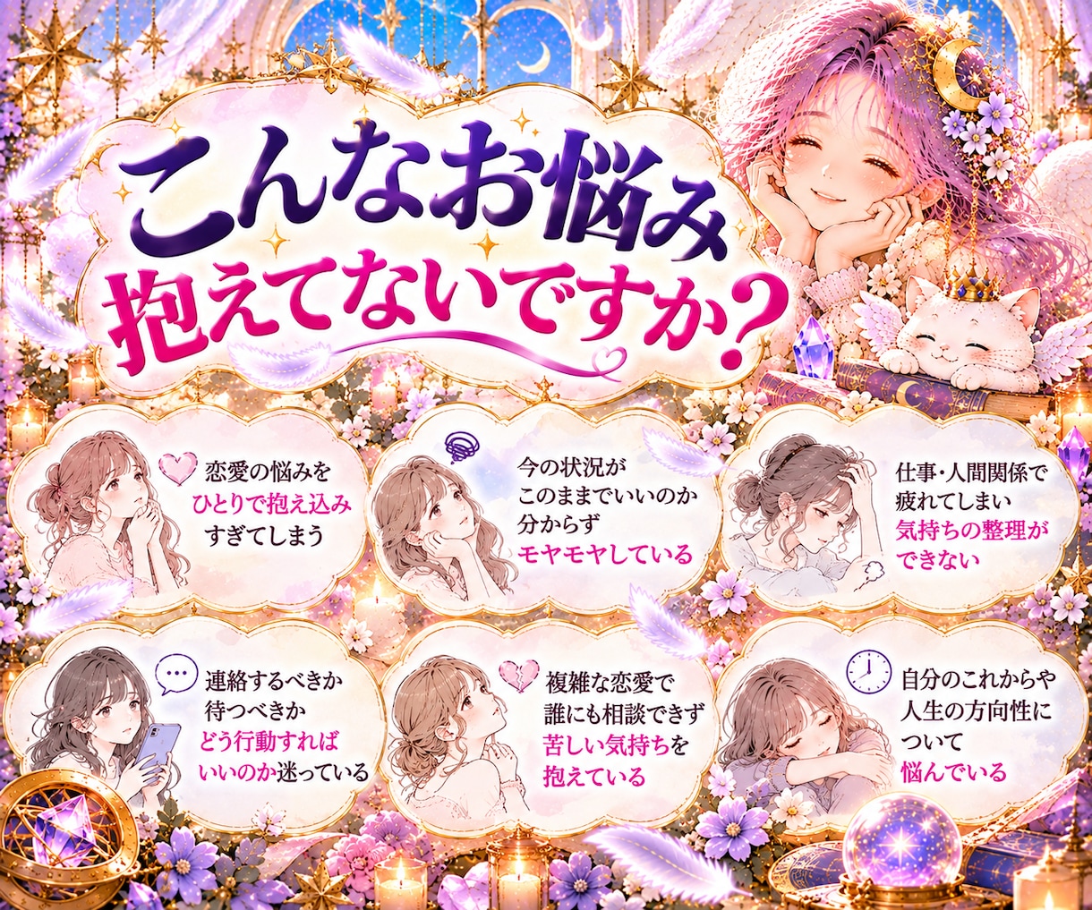 迷ったらここ！60分どんなお悩みも幅広く鑑定します 恋愛・仕事・人生の悩みなど何個でも鑑定可能！沢山聞きたい方へ イメージ2