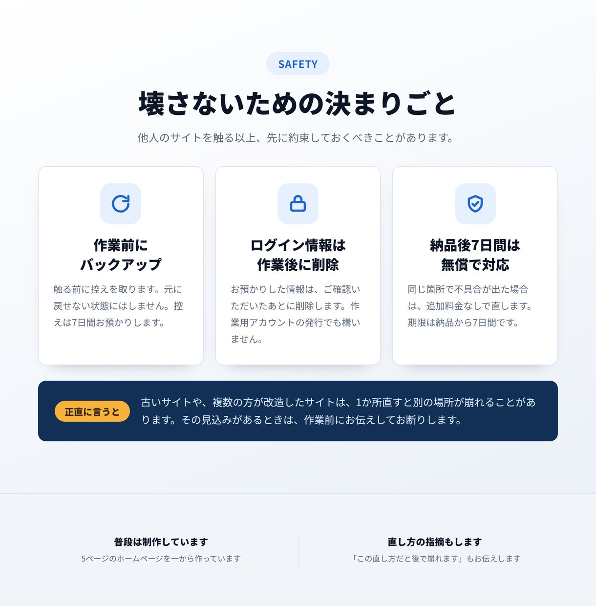 ホームページの小さな修正を3,000円で承ります 表示崩れ、文字や写真の差し替え。1〜3日でお返しします イメージ5