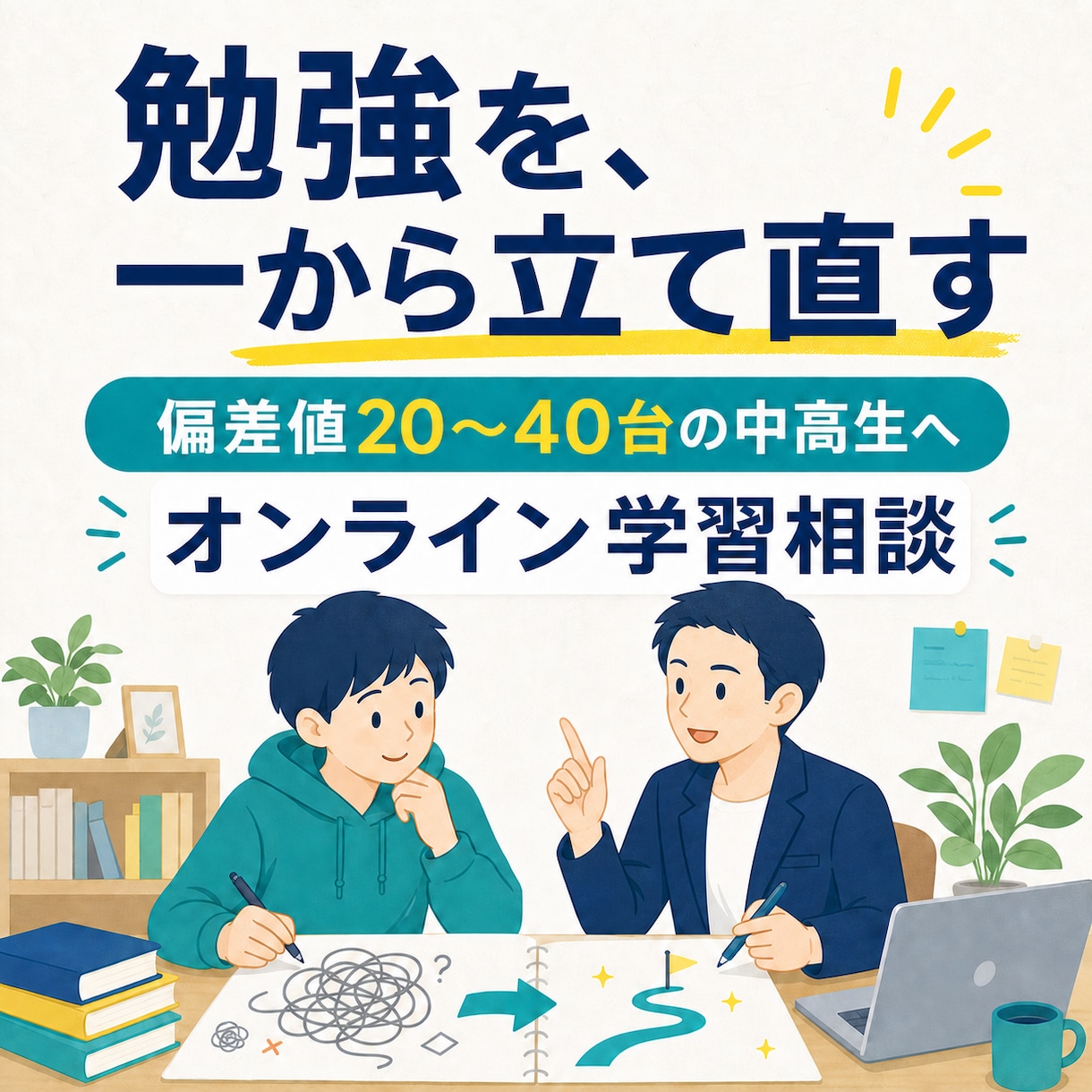 偏差値20〜40台の勉強を一から立て直します どこから分からなくなったかを一緒に特定して解決します イメージ1