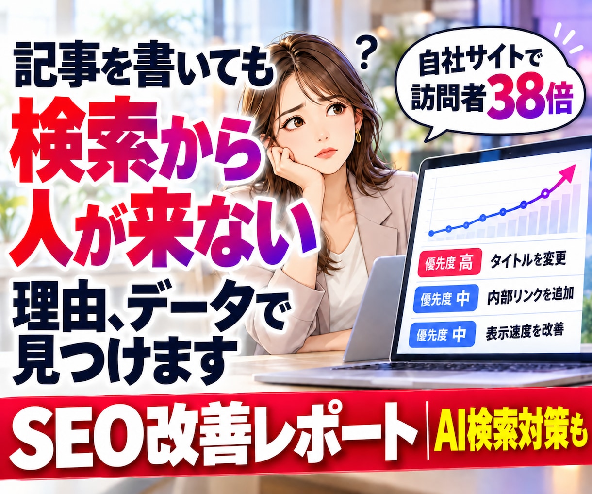 訪問者38倍の実績｜SEO改善レポートを作成します 何を直せば検索から人が来るか、優先順位つきでわかります イメージ1