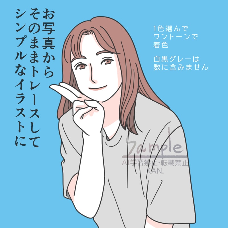 写真からそのまま似顔絵に！シンプルな線画で描きます お写真の通りの角度、服装、髪型で線画にして着色いたします。 イメージ4