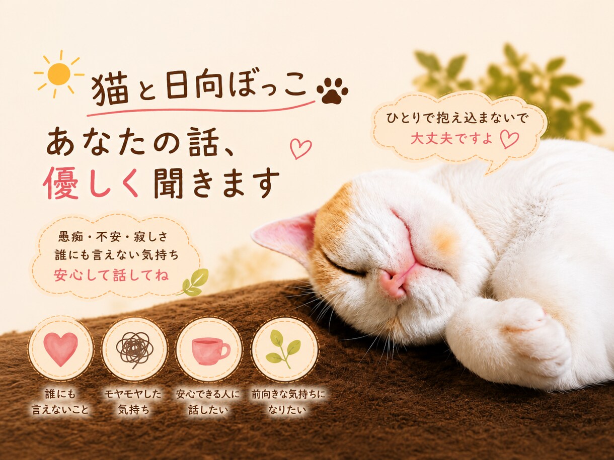 頑張るあなたの心に寄り添ってお話聞きます 「心が少し軽くなる時間をお届けします」 イメージ1