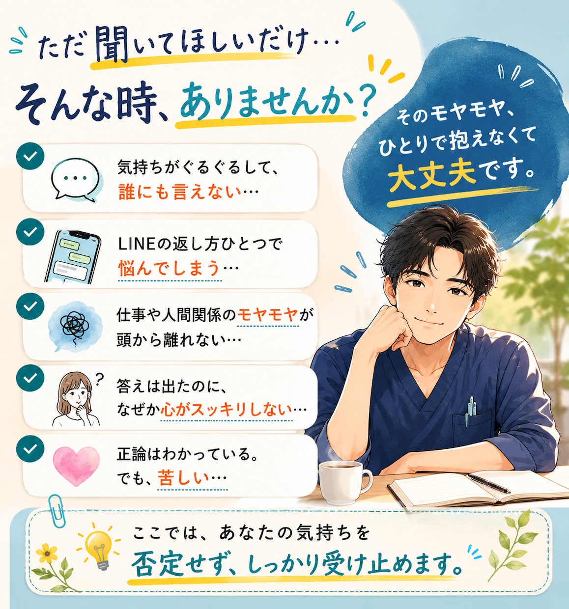 メンタルナースがどんなお話もお受け止めします ご相談、愚痴、ただ誰かと話したい…なんでも大歓迎です イメージ4
