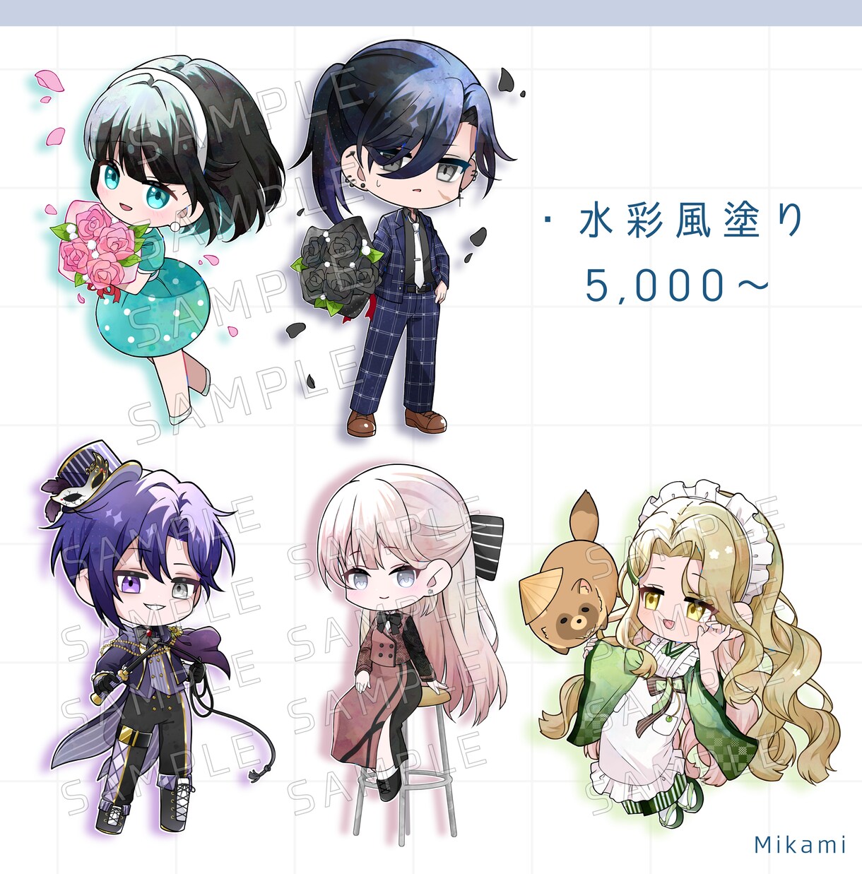 2,5等身のミニキャラを描きます 水彩風の塗りにも対応可能です。様々な用途によって制作します イメージ3