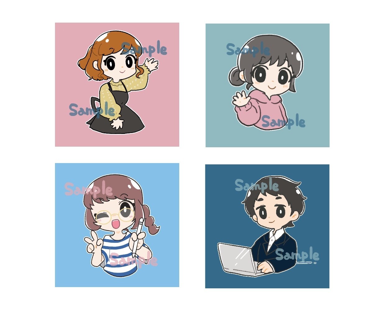 表情差分3枚セットで500円◎アイコンお描きします 商用ok!かわいいイラストでブログやSNSにオススメです♪ イメージ5