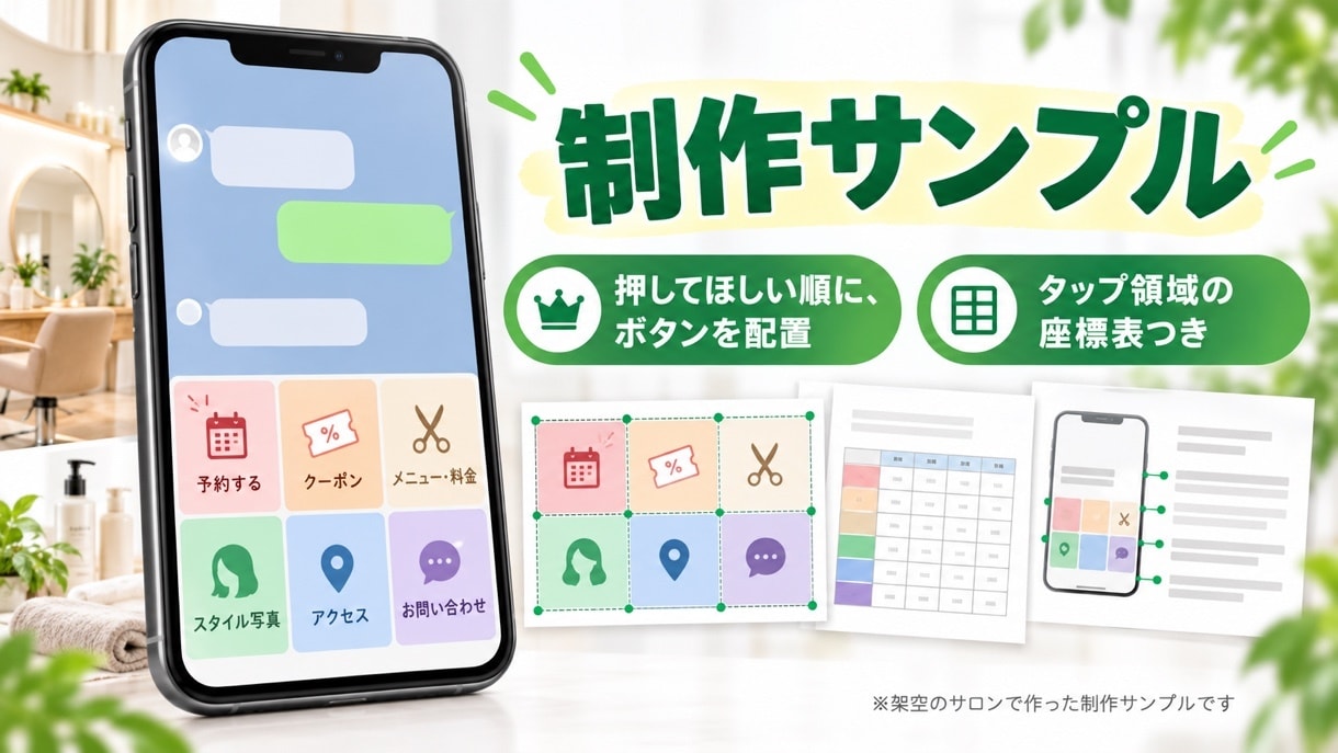 LINEリッチメニューを押される配置で作ります 1枚10,000円。座標表と設定メモ付き イメージ2