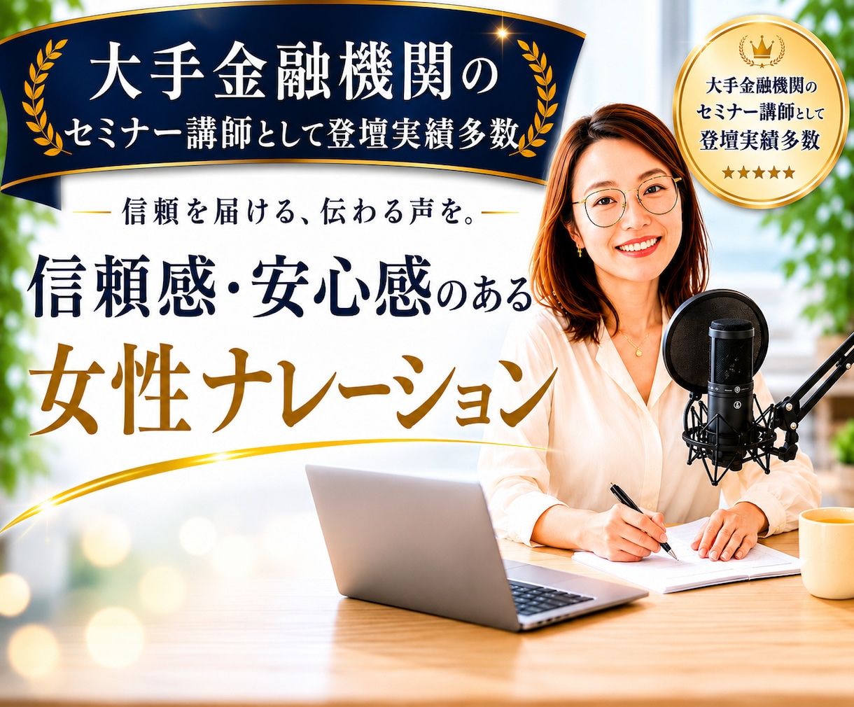 落ち着いた信頼感のある女性ナレーション、承ります 大手金融機関にて登壇実績多数！ | 企業・広告・解説系対応 イメージ1
