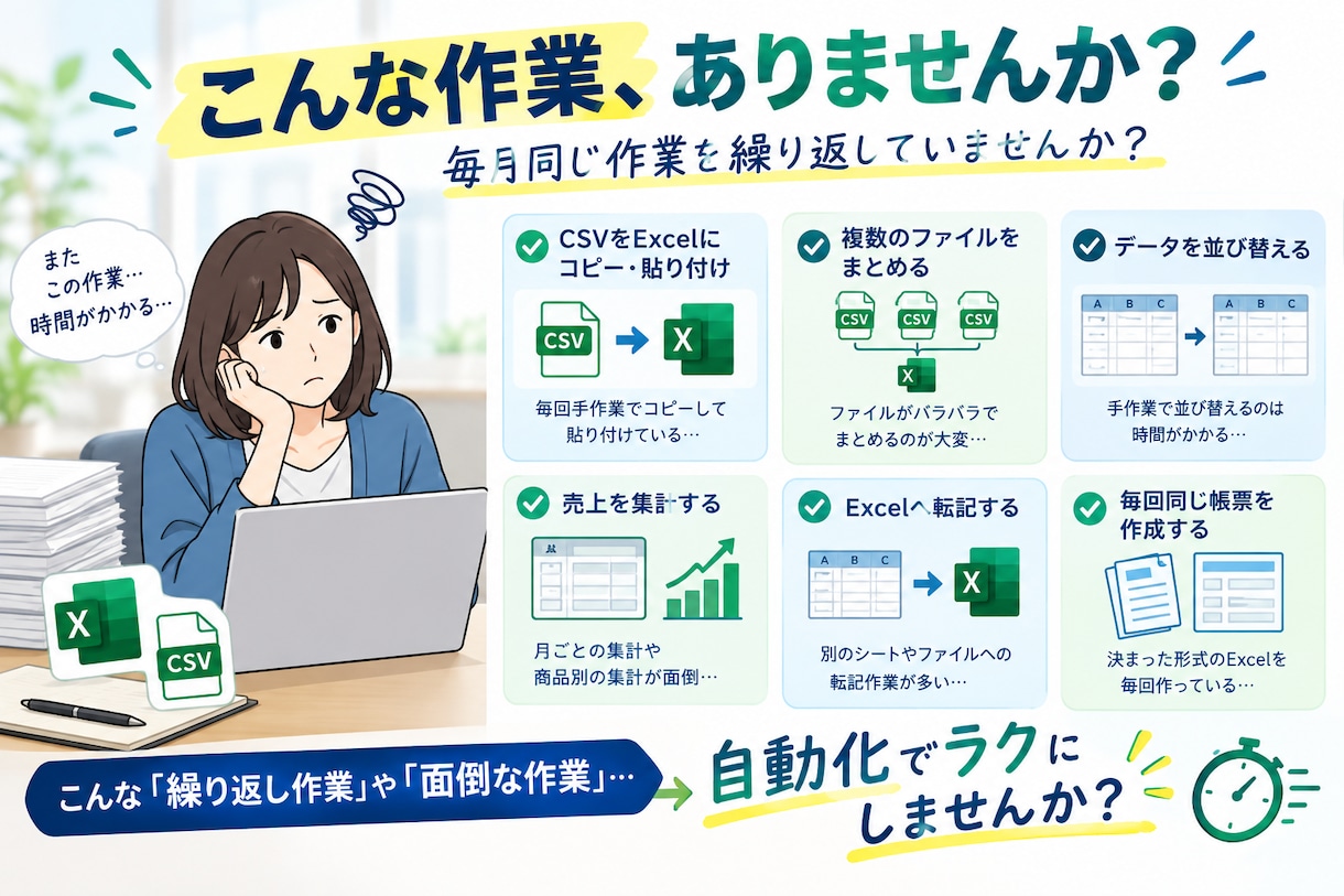 Excel・CSVの定型作業を自動化します 毎月の集計・転記・整理をラクにします イメージ2