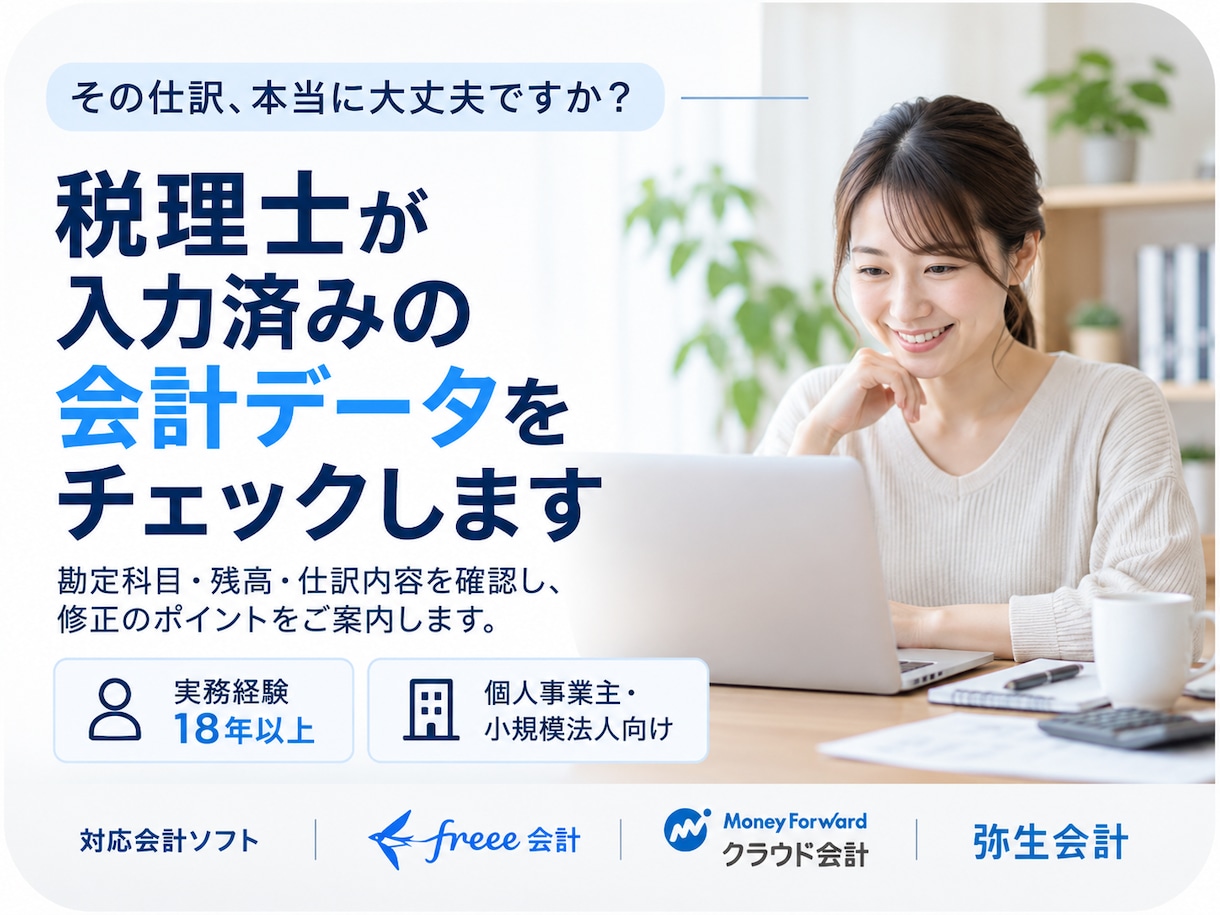 税理士が入力済みの会計データをチェックします 仕訳・勘定科目・残高を確認し修正方法までご案内 イメージ1