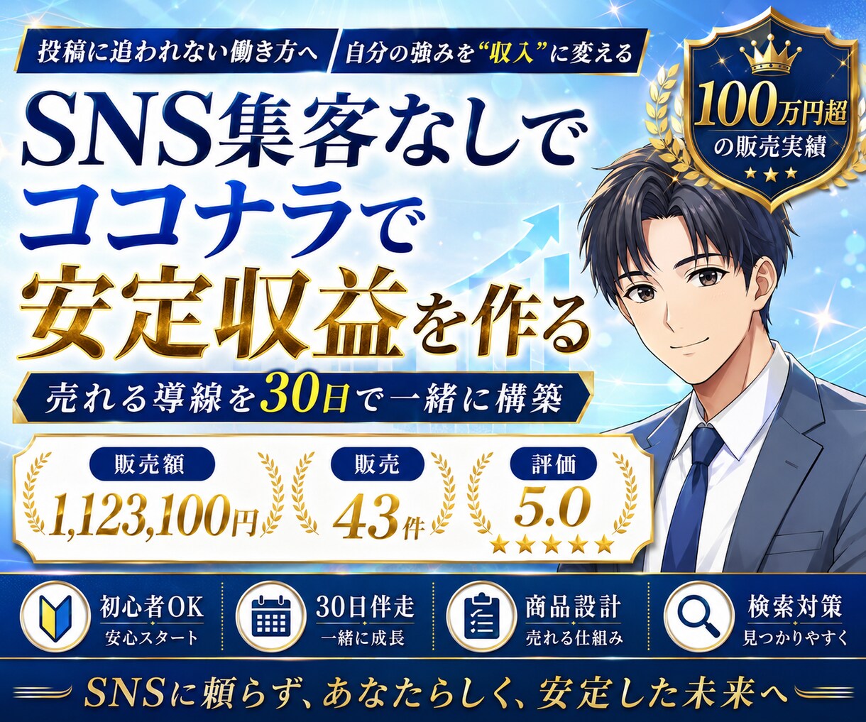 SNS集客なしでココナラの売れる導線を作ります プラチナランク星5.0のプロが30日間伴走サポート イメージ1